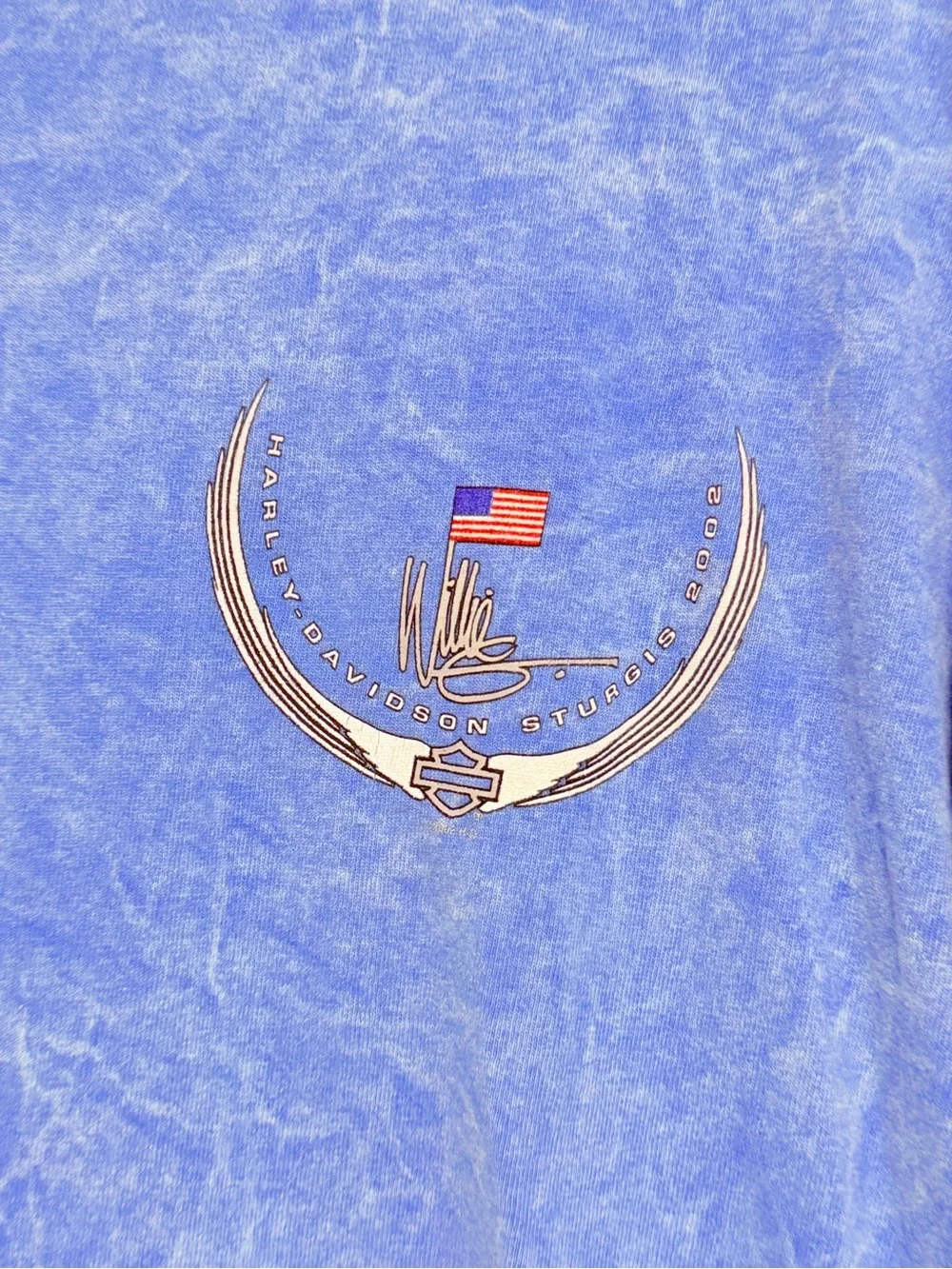 Harley-Davidson Washed Blue Short Sleeve Tee with Flag Graphic Large